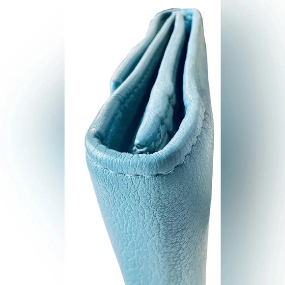 Rare Bvlgari Double Logo Blue Leather Flap Trifold Long Wallet - Picture 10 of 15